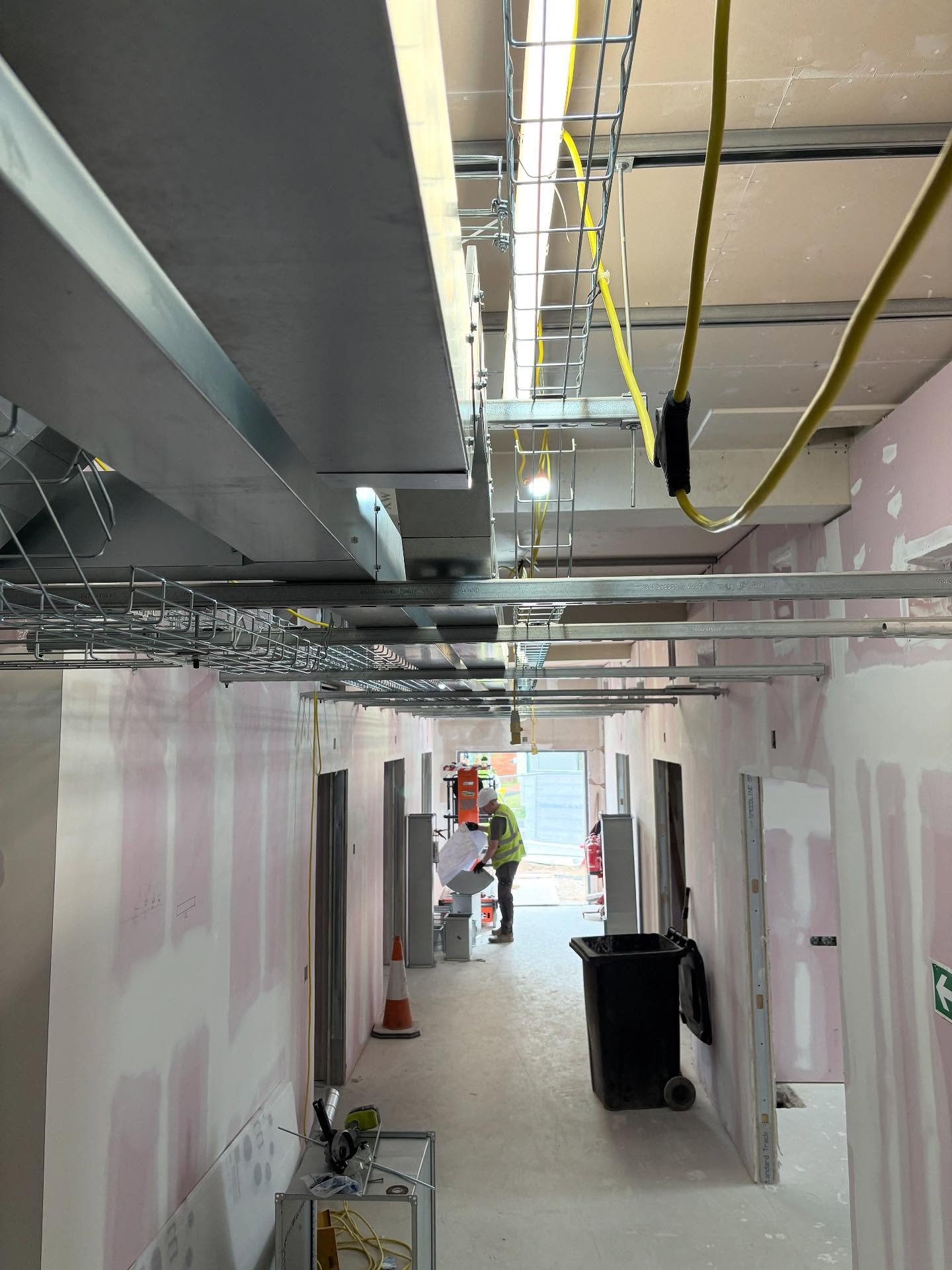 Consumer unit upgrade in progress with main switch and RCDs installed in metal enclosure